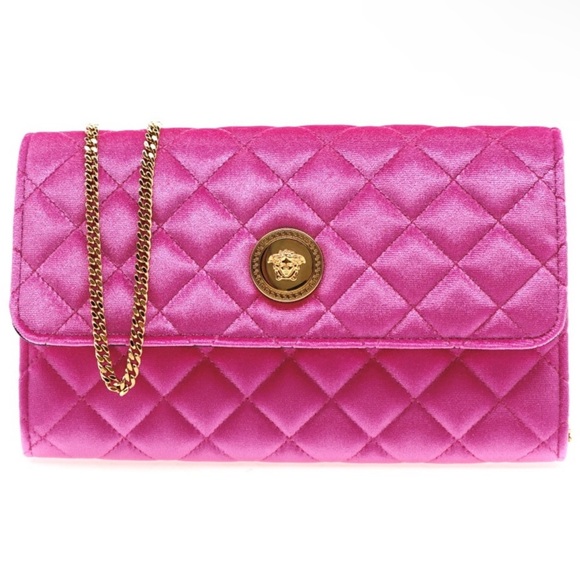 Versace Handbags - Versace La Medusa Chain crossbody velvet quilted fuchsia clutch NWT!